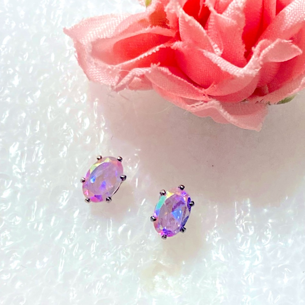 Oval Iridescent Pink Ice CZ Nickel Free post earrings Museum Collection NWT